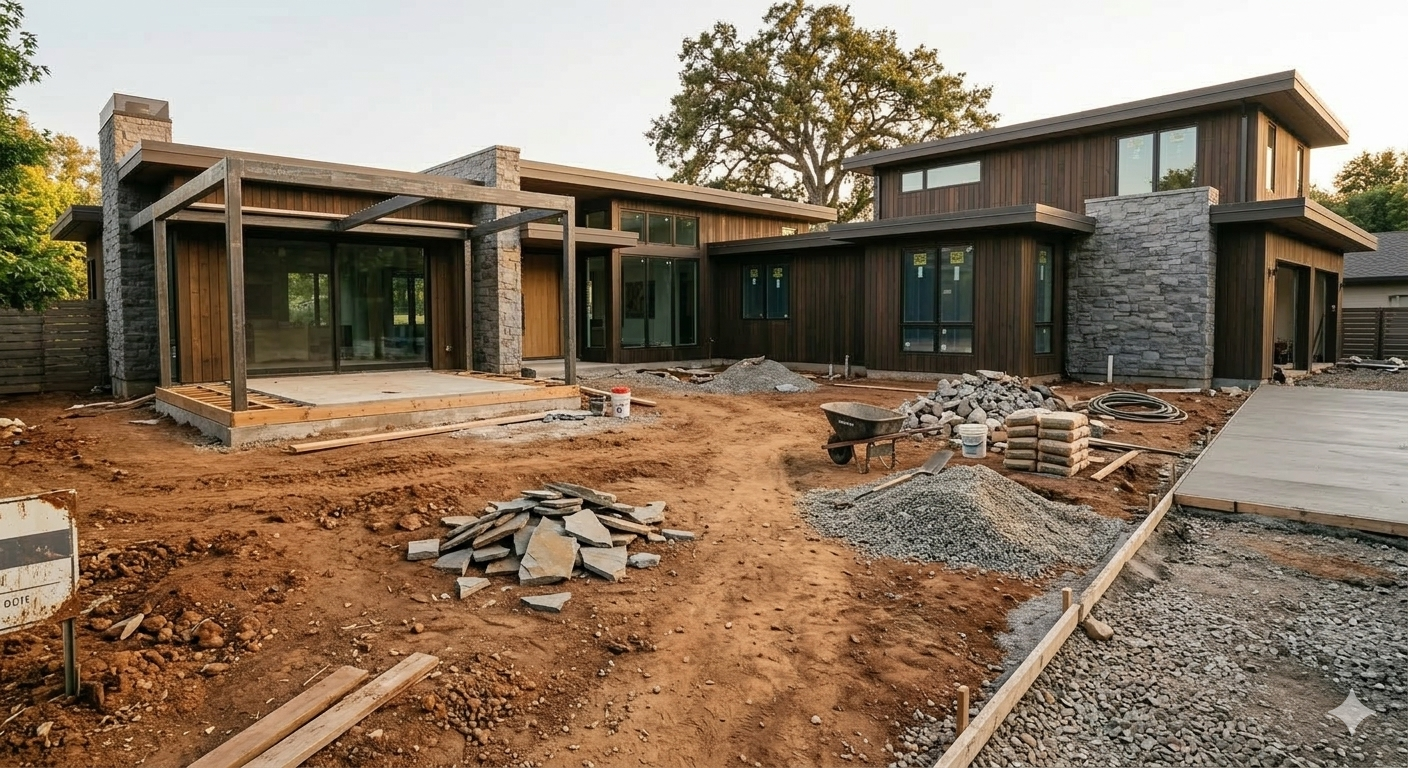 Before photo of an overgrown La Palma front yard before desertscape and hardscape renovation